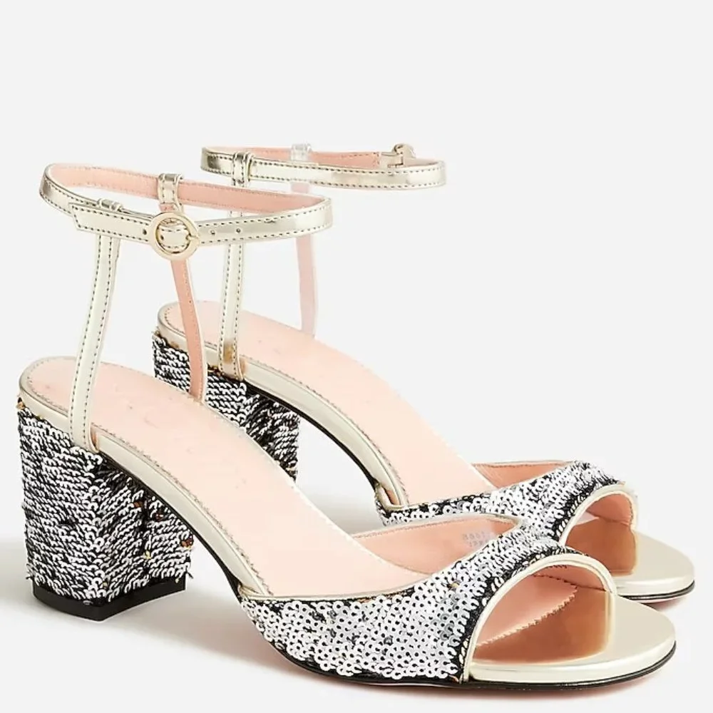 J.CREW Lucie ankle-strap block-heel sandals with sequins | Size 6 Medium - Picture 4 of 4